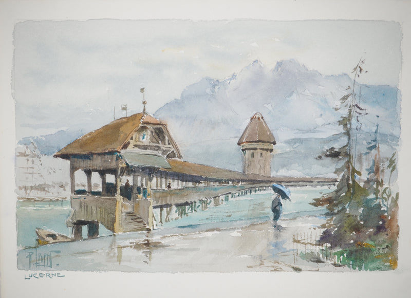 René LEVERD : Petit pont à Lucerne, Aquarelle originale (photo de détail 2) - Crédit photo : Galerie Art.Paris