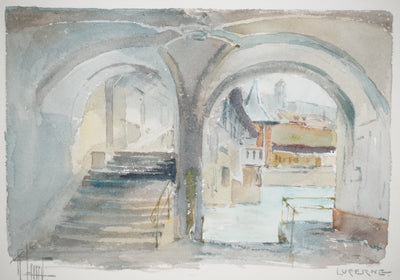 René LEVERD : Petit pont à Lucerne, Aquarelle originale (photo de détail 3) - Crédit photo : Galerie Art.Paris