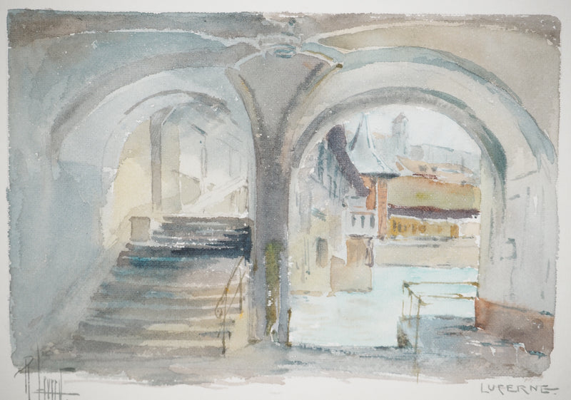 René LEVERD : Petit pont à Lucerne, Aquarelle originale (photo de détail 3) - Crédit photo : Galerie Art.Paris