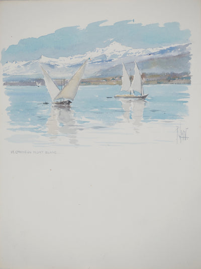 René LEVERD : Régate près du Mont Blanc, Aquarelle originale (vue générale) - Crédit photo : Galerie Art.Paris