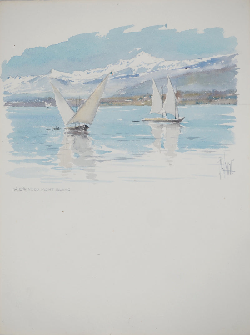 René LEVERD : Régate près du Mont Blanc, Aquarelle originale (vue générale) - Crédit photo : Galerie Art.Paris