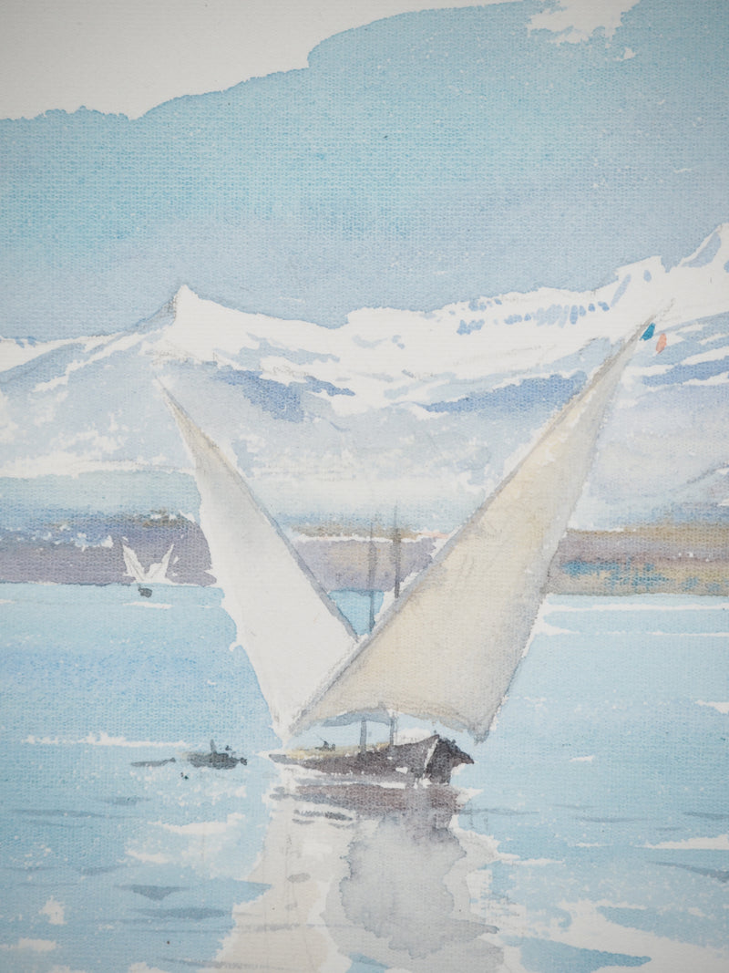 René LEVERD : Régate près du Mont Blanc, Aquarelle originale (photo de détail 4) - Crédit photo : Galerie Art.Paris