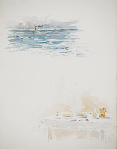 René LEVERD : Le calme et la tempête, Aquarelle originale (vue générale) - Crédit photo : Galerie Art.Paris