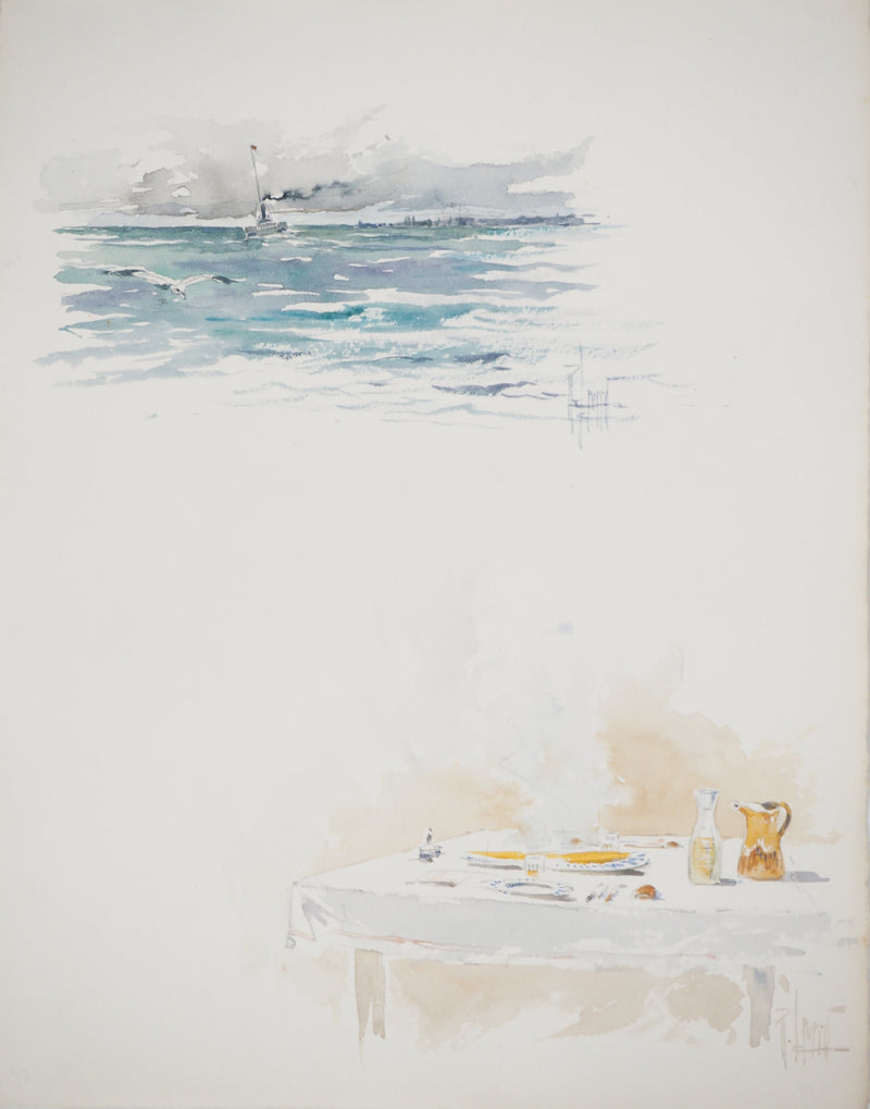 René LEVERD : Le calme et la tempête, Aquarelle originale (vue générale) - Crédit photo : Galerie Art.Paris