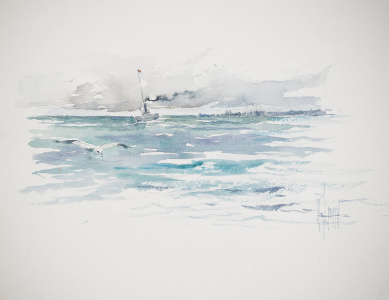 René LEVERD : Le calme et la tempête, Aquarelle originale (photo de détail 2) - Crédit photo : Galerie Art.Paris
