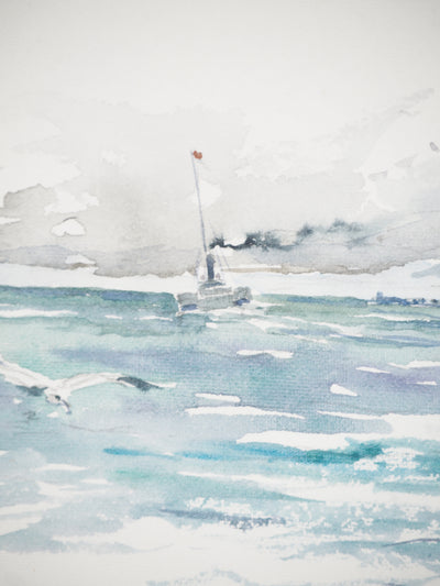 René LEVERD : Le calme et la tempête, Aquarelle originale (photo de détail 4) - Crédit photo : Galerie Art.Paris