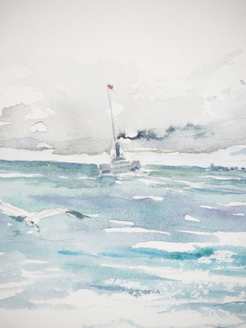 René LEVERD : Le calme et la tempête, Aquarelle originale (photo de détail 4) - Crédit photo : Galerie Art.Paris