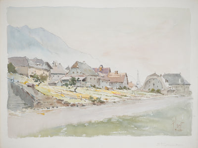René LEVERD : Le village de Saint Gingolph, Aquarelle originale (vue générale) - Crédit photo : Galerie Art.Paris