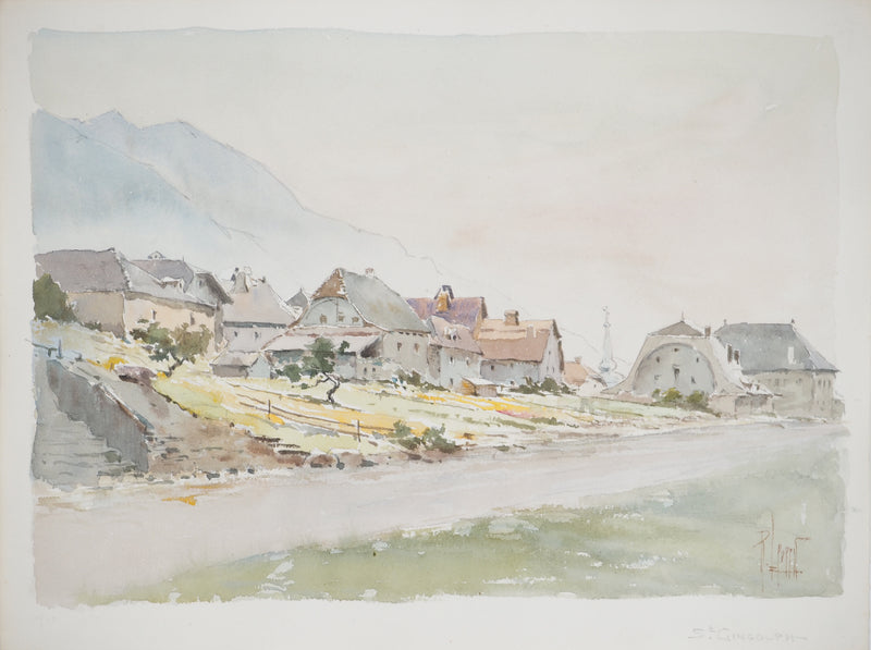 René LEVERD : Le village de Saint Gingolph, Aquarelle originale (vue générale) - Crédit photo : Galerie Art.Paris