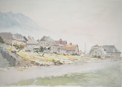 René LEVERD : Le village de Saint Gingolph, Aquarelle originale (photo de détail 2) - Crédit photo : Galerie Art.Paris