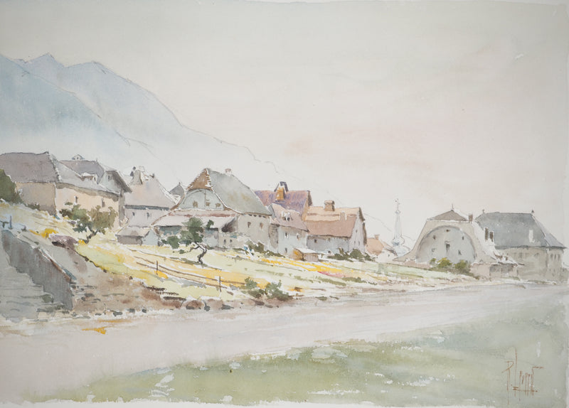 René LEVERD : Le village de Saint Gingolph, Aquarelle originale (photo de détail 2) - Crédit photo : Galerie Art.Paris