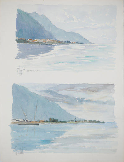 René LEVERD : Lac alpin , Aquarelle originale (vue générale) - Crédit photo : Galerie Art.Paris