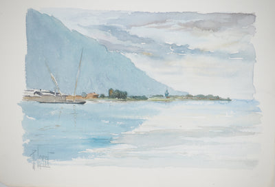 René LEVERD : Lac alpin , Aquarelle originale (photo de détail 3) - Crédit photo : Galerie Art.Paris