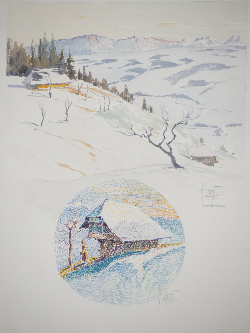René LEVERD : Suisse, Chalet à Langnau, Aquarelle originale signée