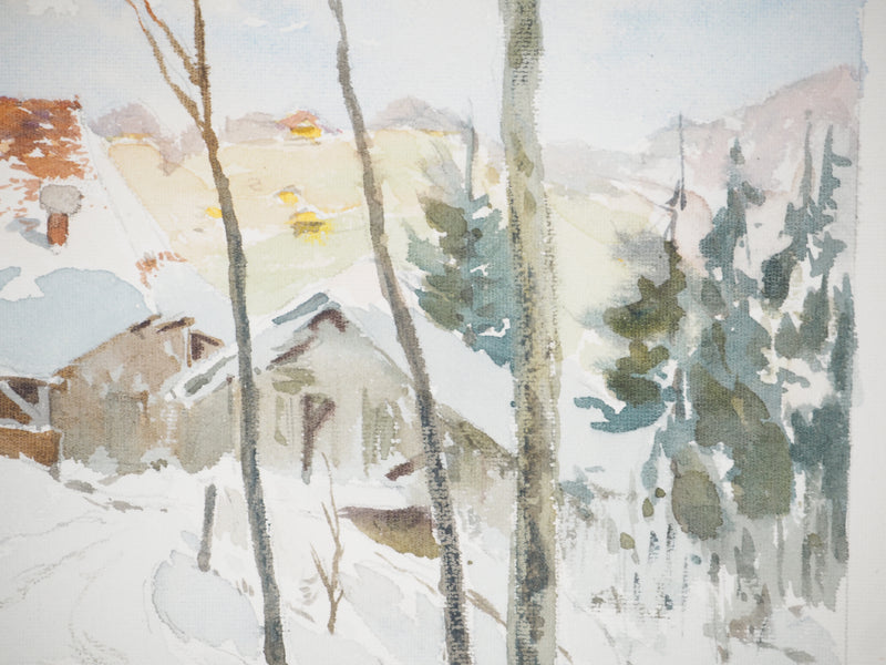 René LEVERD : Petit matin au chalet, Aquarelle originale (photo de détail 6) - Crédit photo : Galerie Art.Paris