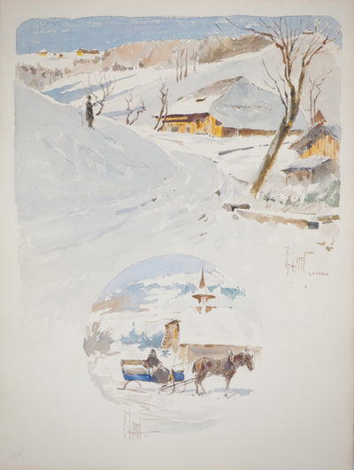 René LEVERD : La calèche, Aquarelle originale (vue générale) - Crédit photo : Galerie Art.Paris