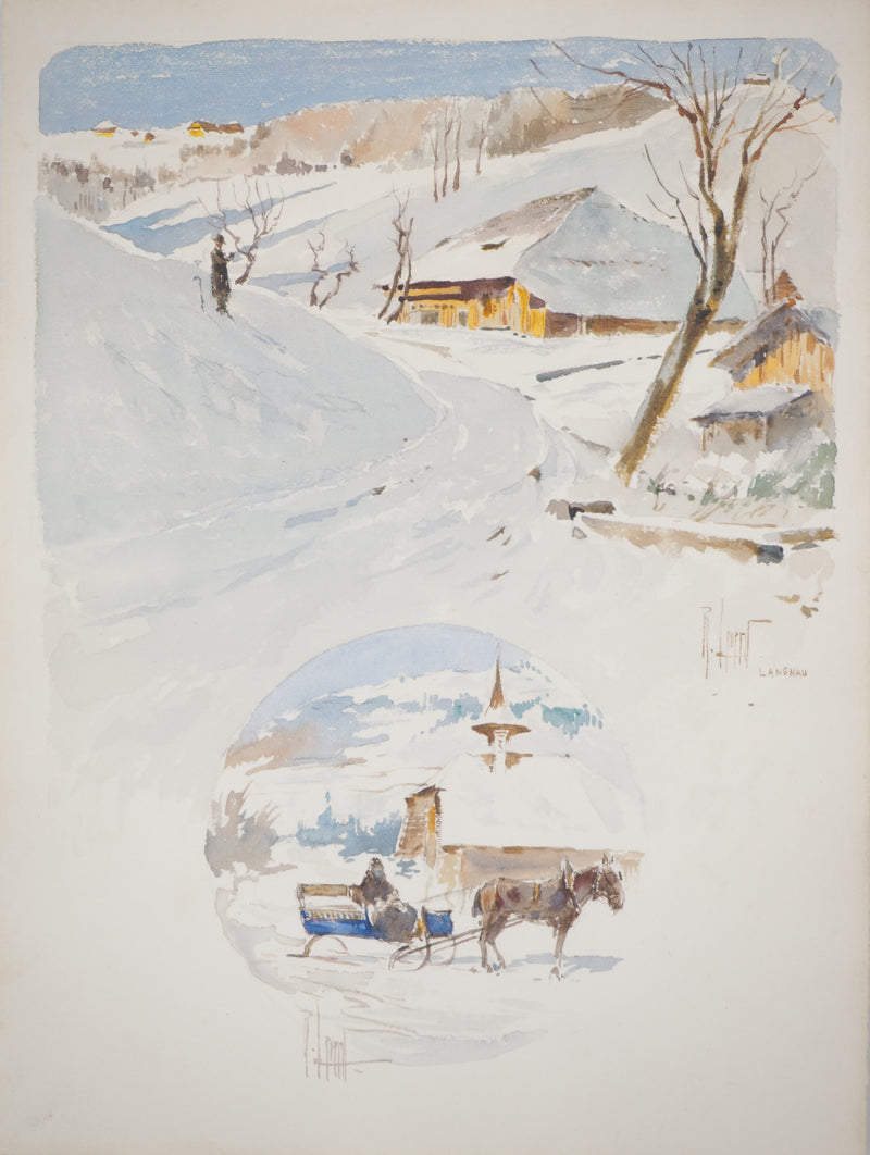 René LEVERD : La calèche, Aquarelle originale (vue générale) - Crédit photo : Galerie Art.Paris