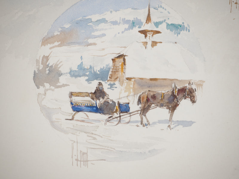 René LEVERD : La calèche, Aquarelle originale (photo de détail 3) - Crédit photo : Galerie Art.Paris