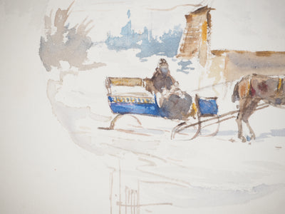 René LEVERD : La calèche, Aquarelle originale (photo de détail 7) - Crédit photo : Galerie Art.Paris