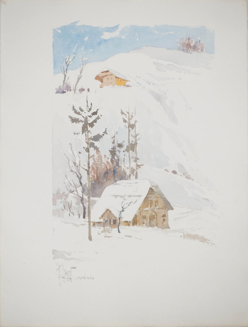 René LEVERD : Maisonnette au coeur de la vallée, Aquarelle originale (photo de détail 2) - Crédit photo : Galerie Art.Paris