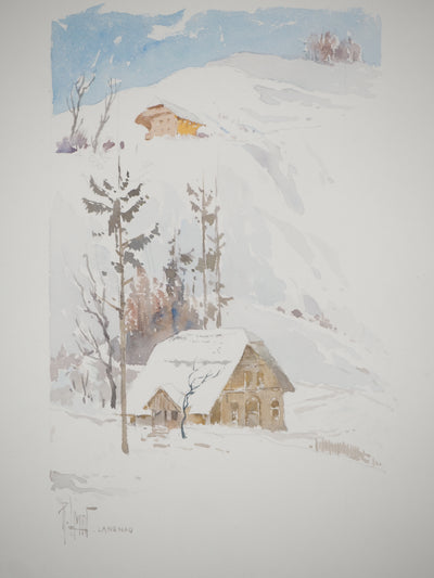 René LEVERD : Maisonnette au coeur de la vallée, Aquarelle originale (photo de détail 3) - Crédit photo : Galerie Art.Paris