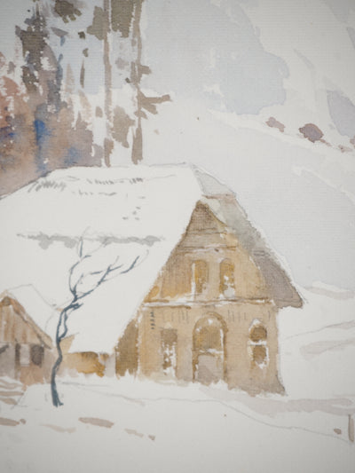 René LEVERD : Maisonnette au coeur de la vallée, Aquarelle originale (photo de détail 4) - Crédit photo : Galerie Art.Paris