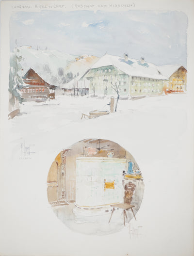 René LEVERD : L'hôtel du Cerf, Aquarelle originale (vue générale) - Crédit photo : Galerie Art.Paris
