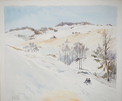 René LEVERD : Luge au soleil couchant, Aquarelle originale (photo de détail 2) - Crédit photo : Galerie Art.Paris