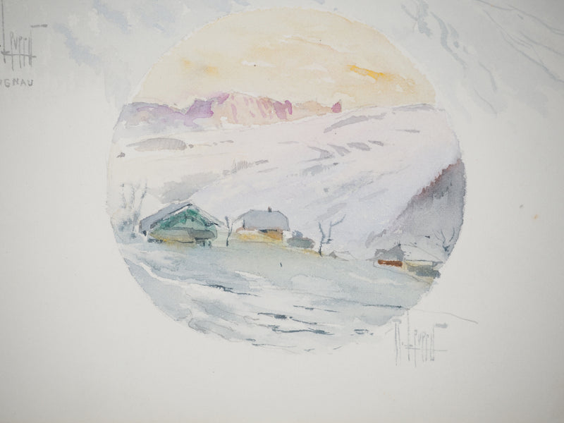 René LEVERD : Luge au soleil couchant, Aquarelle originale (photo de détail 3) - Crédit photo : Galerie Art.Paris