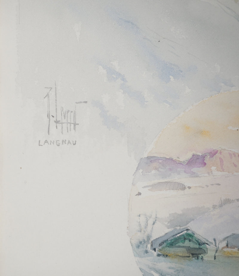 René LEVERD : Luge au soleil couchant, Aquarelle originale (photo de détail 4) - Crédit photo : Galerie Art.Paris