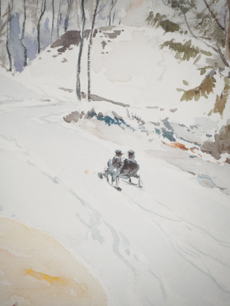 René LEVERD : Luge au soleil couchant, Aquarelle originale (photo de détail 7) - Crédit photo : Galerie Art.Paris