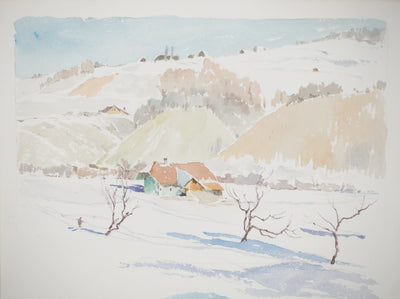 René LEVERD : L'artiste dans la neige, Aquarelle originale (photo de détail 2) - Crédit photo : Galerie Art.Paris