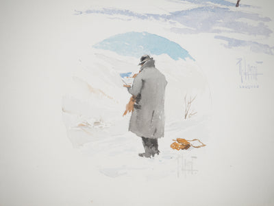 René LEVERD : L'artiste dans la neige, Aquarelle originale (photo de détail 3) - Crédit photo : Galerie Art.Paris