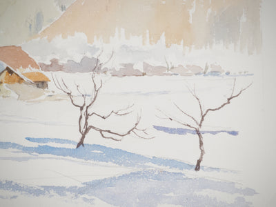 René LEVERD : L'artiste dans la neige, Aquarelle originale (photo de détail 5) - Crédit photo : Galerie Art.Paris