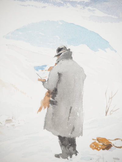 René LEVERD : L'artiste dans la neige, Aquarelle originale (photo de détail 6) - Crédit photo : Galerie Art.Paris