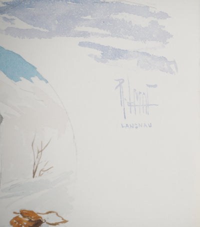 René LEVERD : L'artiste dans la neige, Aquarelle originale (photo de détail 7) - Crédit photo : Galerie Art.Paris