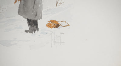 René LEVERD : L'artiste dans la neige, Aquarelle originale (photo de détail 8) - Crédit photo : Galerie Art.Paris