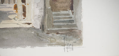 René LEVERD : Suisse, Vue sur le port d'Yvoire, Aquarelle originale signée