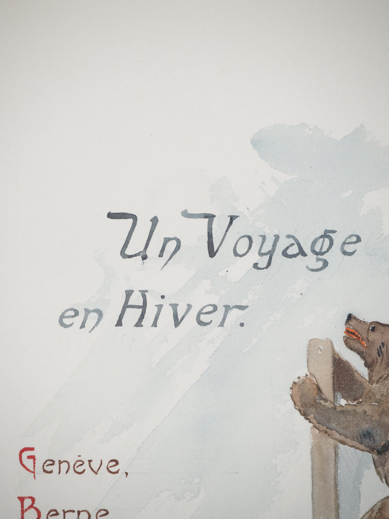 René LEVERD : Suisse, Un voyage en hiver, Aquarelle originale signée