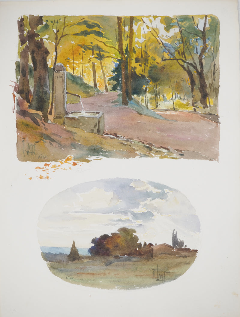 René LEVERD : Suisse, Balade à l’ombre des bois d’Aïre, Aquarelle originale signée