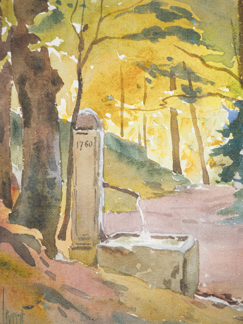 René LEVERD : Suisse, Balade à l’ombre des bois d’Aïre, Aquarelle originale signée