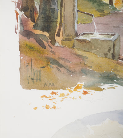 René LEVERD : Suisse, Balade à l’ombre des bois d’Aïre, Aquarelle originale signée