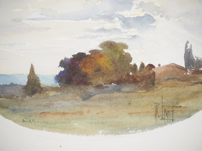 René LEVERD : Suisse, Balade à l’ombre des bois d’Aïre, Aquarelle originale signée