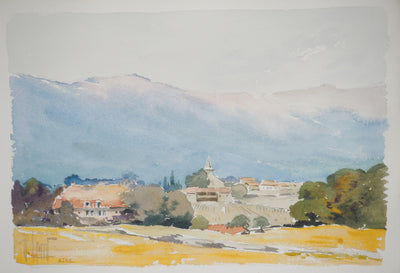 René LEVERD : Suisse, Promenade dans la campagne de Aïre, Aquarelle originale signée