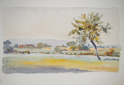 René LEVERD : Suisse, Promenade dans la campagne de Aïre, Aquarelle originale signée