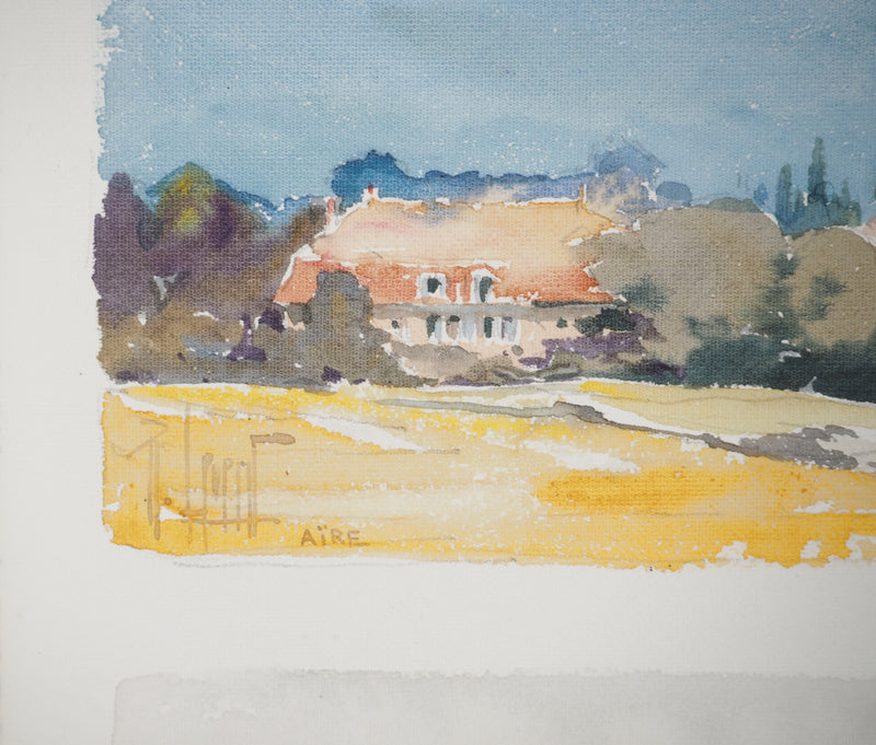 René LEVERD : Suisse, Promenade dans la campagne de Aïre, Aquarelle originale signée