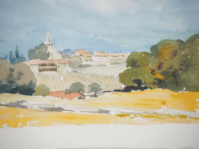 René LEVERD : Suisse, Promenade dans la campagne de Aïre, Aquarelle originale signée