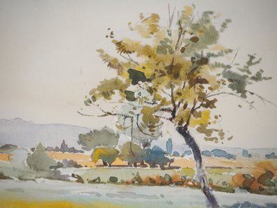 René LEVERD : Suisse, Promenade dans la campagne de Aïre, Aquarelle originale signée