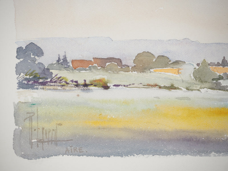 René LEVERD : Suisse, Promenade dans la campagne de Aïre, Aquarelle originale signée