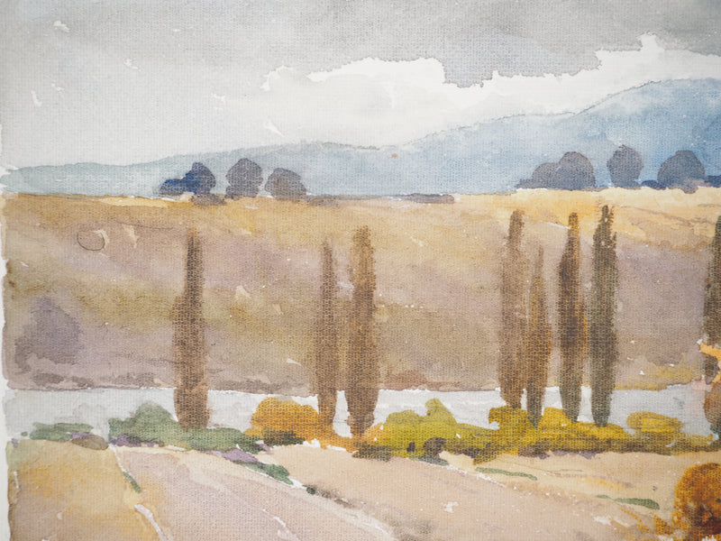 René LEVERD : Suisse, Au fil de l’eau à Aïre, Aquarelle originale signée